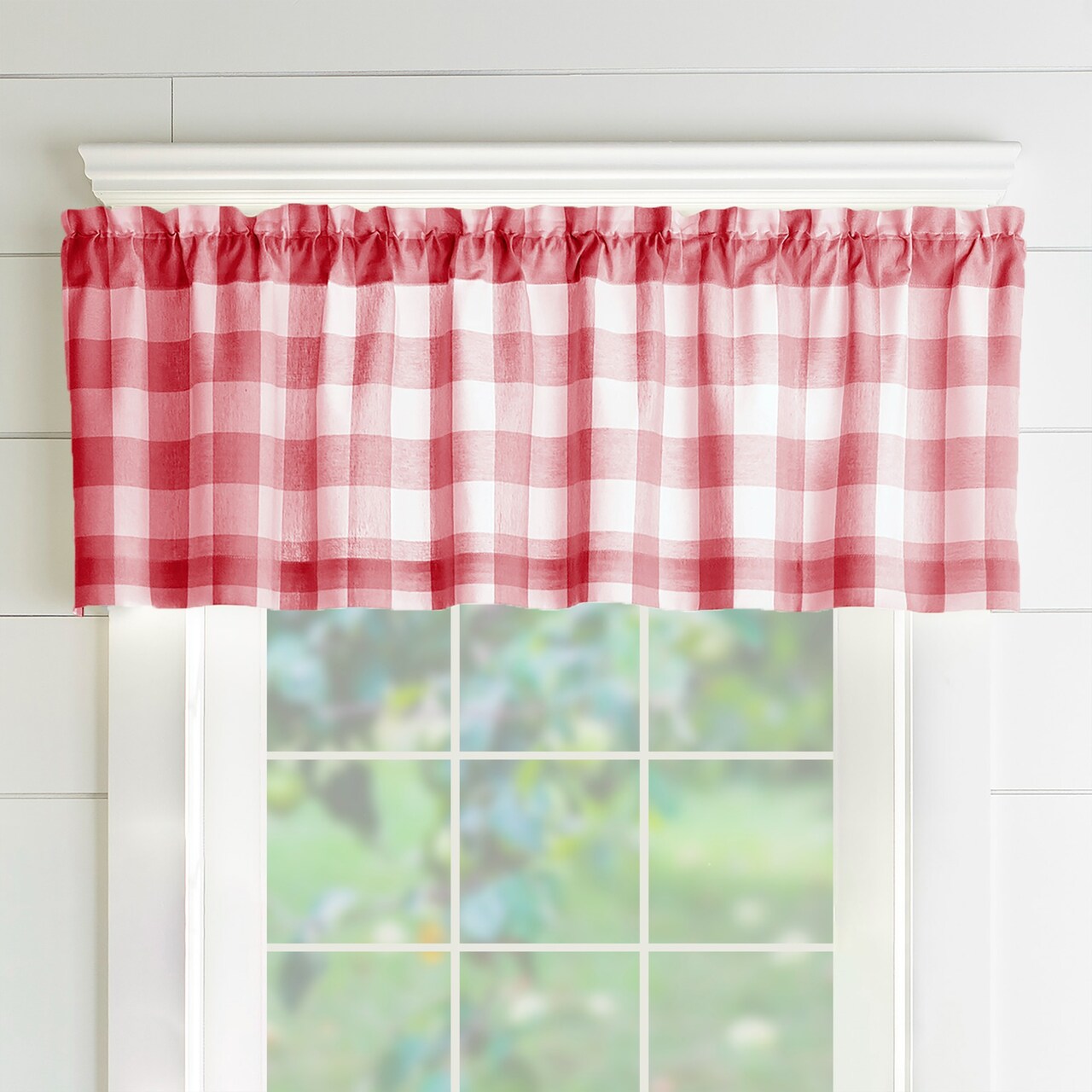 Threadmade Home Farmhouse Living Buffalo Check Window Valance, Red/White - 60"W x 15"L